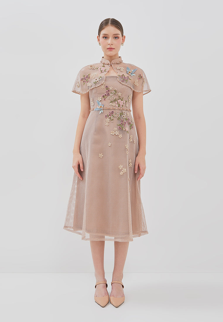 Viorel Cheongsam Dress - Midi Structured Fitted Dress (Pre-Order)