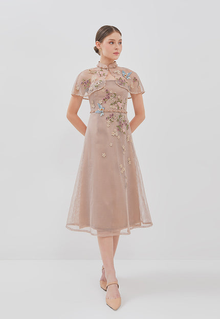 Viorel Cheongsam Dress - Midi Structured Fitted Dress (Pre-Order)