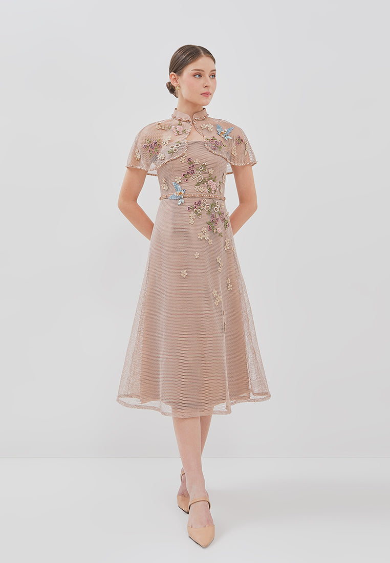 Viorel Cheongsam Dress - Midi Structured Fitted Dress (Pre-Order)