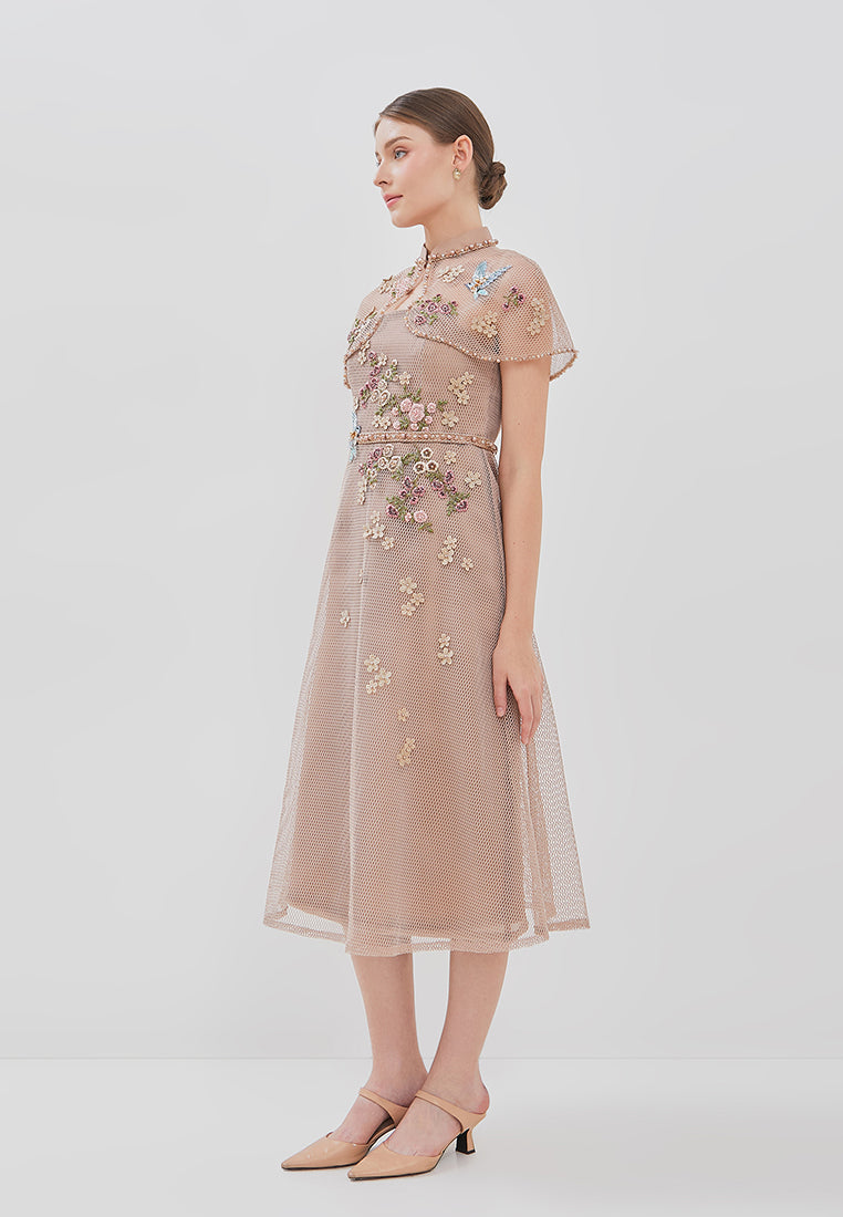 Viorel Cheongsam Dress - Midi Structured Fitted Dress (Pre-Order)