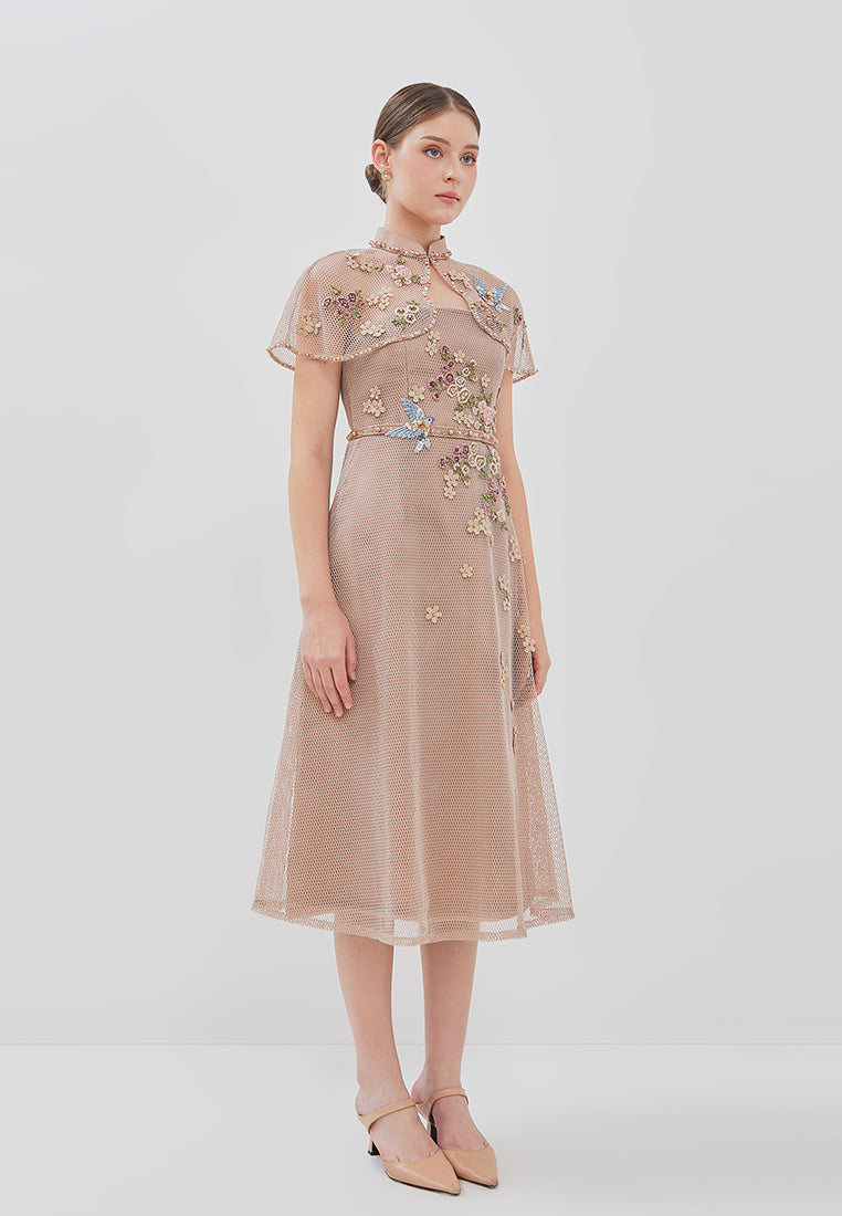 Viorel Cheongsam Dress - Midi Structured Fitted Dress (Pre-Order)