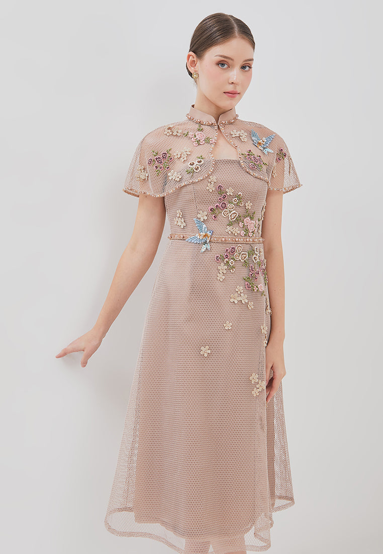 Viorel Cheongsam Dress - Midi Structured Fitted Dress (Pre-Order)