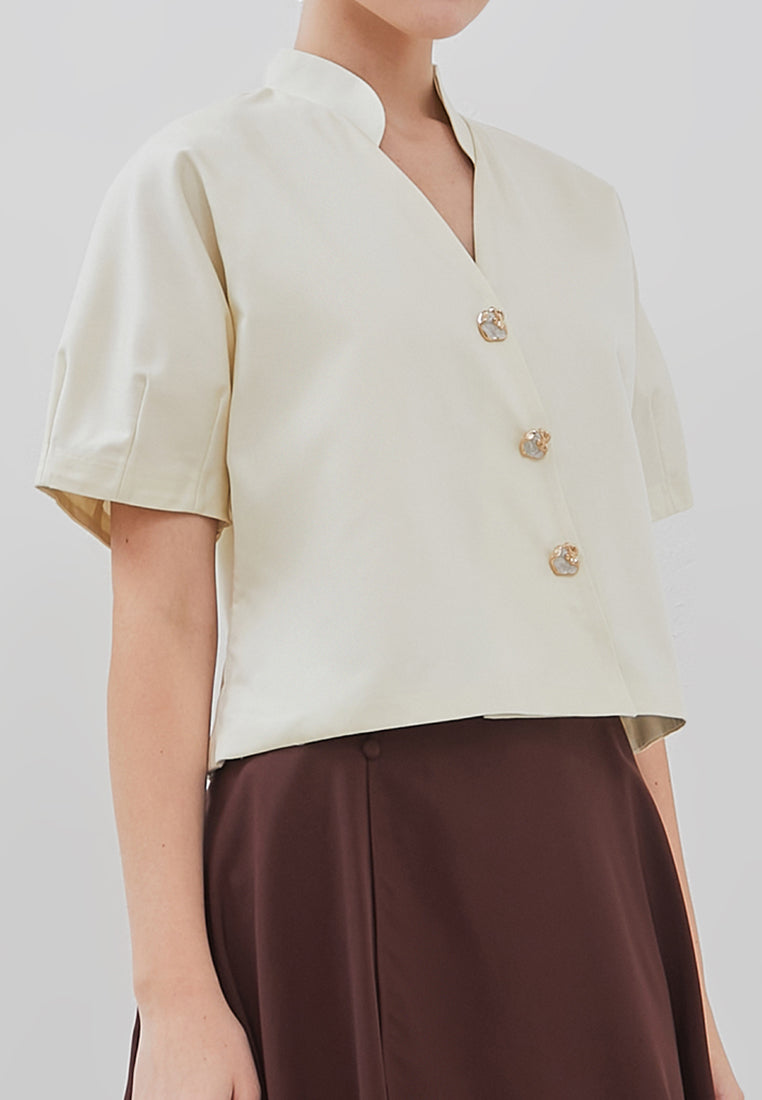 Leticia Top - Raglan Puff Overlapping Top