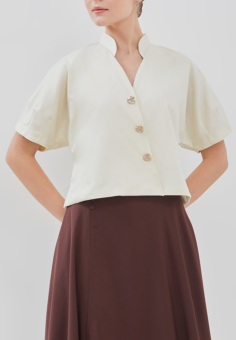 Leticia Top - Raglan Puff Overlapping Top