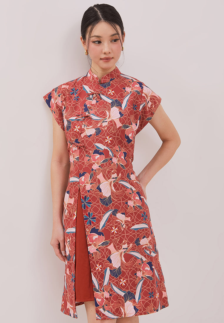 Avenly Cheongsam Dress - Ethnic Floral Shift Dress (Pre-Order)