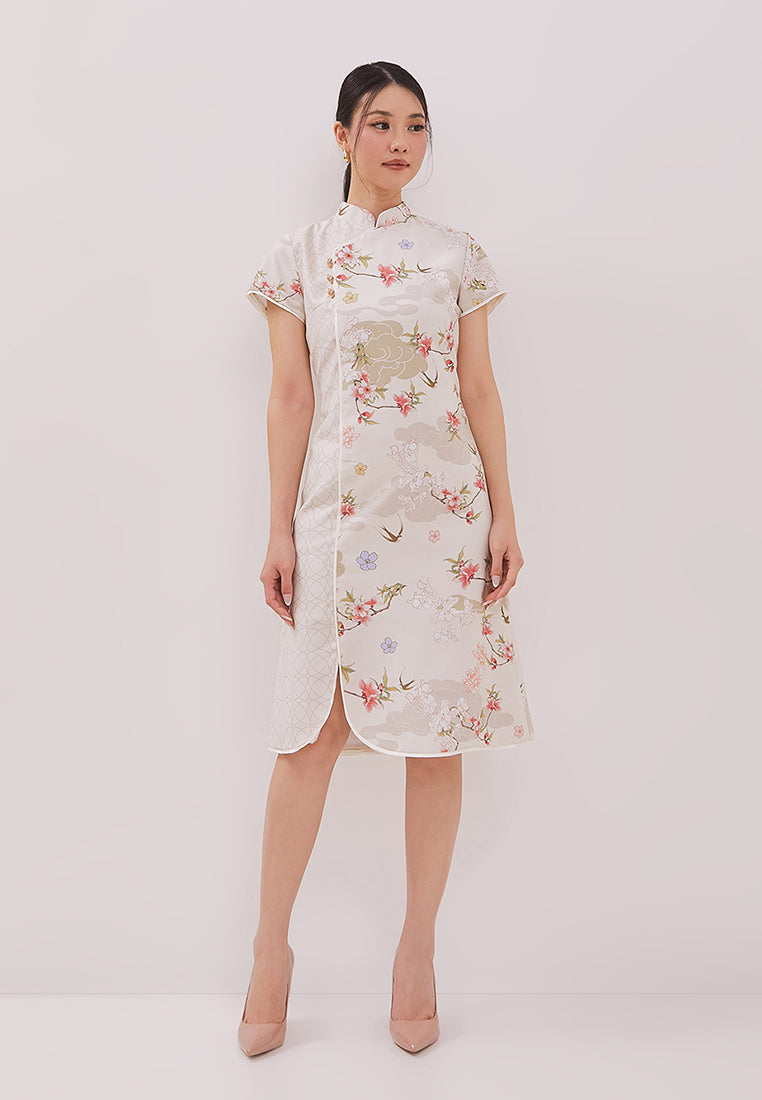 Elowyn Cheongsam Dress - Elegant Floral Motif Shift Dress (Pre-Order)