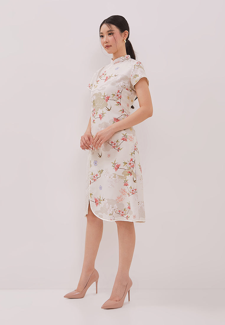 Elowyn Cheongsam Dress - Elegant Floral Motif Shift Dress (Pre-Order)