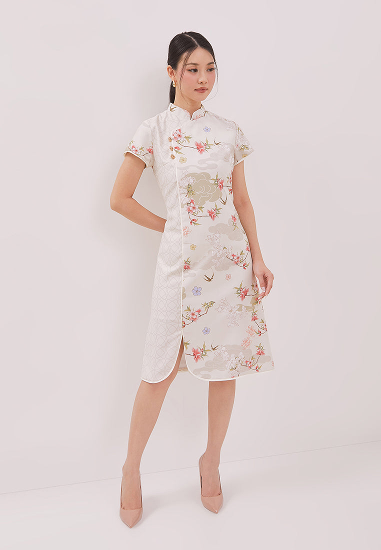 Elowyn Cheongsam Dress - Elegant Floral Motif Shift Dress (Pre-Order)