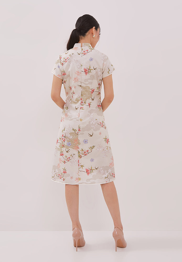 Elowyn Cheongsam Dress - Elegant Floral Motif Shift Dress (Pre-Order)