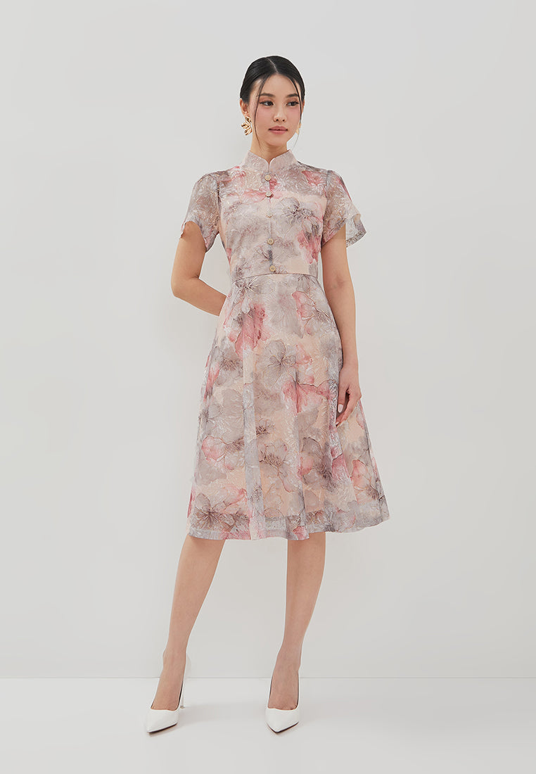 Liora Cheongsam Dress - Ombre Floral Dress Pink