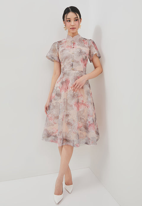 Liora Cheongsam Dress - Ombre Floral Dress Pink