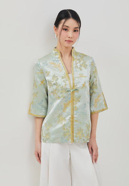 Aelin Cheongsam Outer - Embroidery Jacquard Green Outer