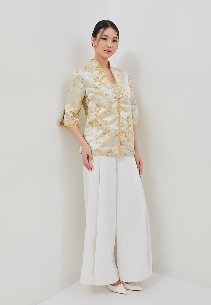 Aelin Cheongsam Outer - Embroidery Jacquard Green Outer