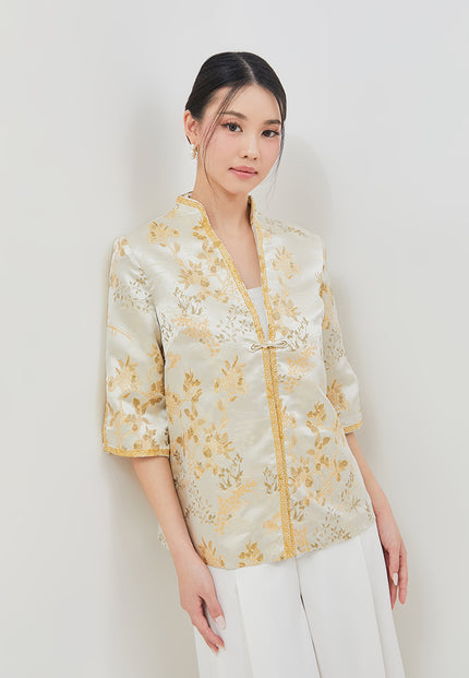 Aelin Cheongsam Outer - Embroidery Jacquard Green Outer