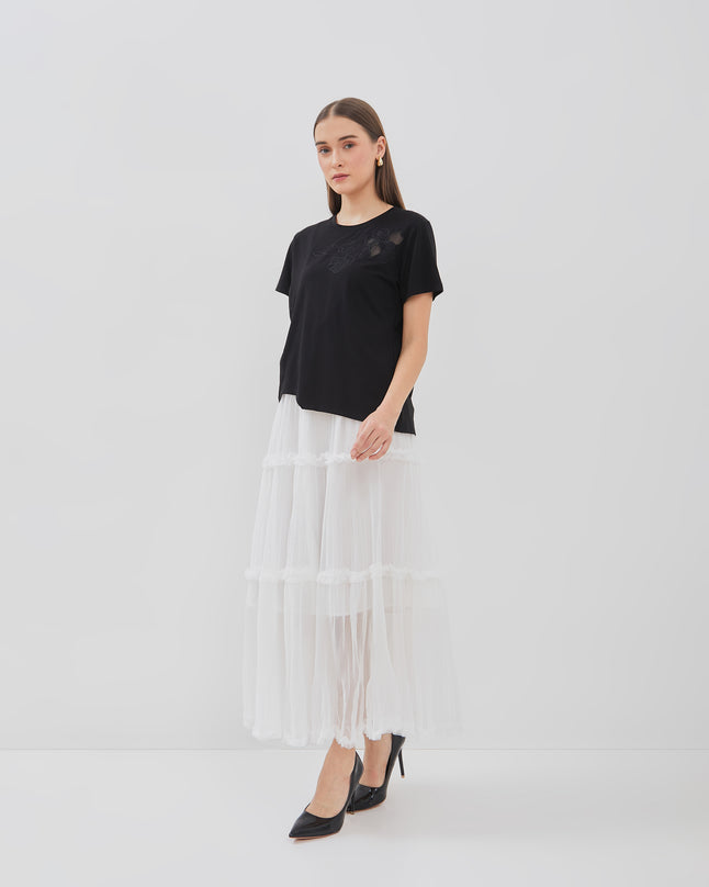 Solene Skirt - Long Pleated Skirt with Layer & Ruffle