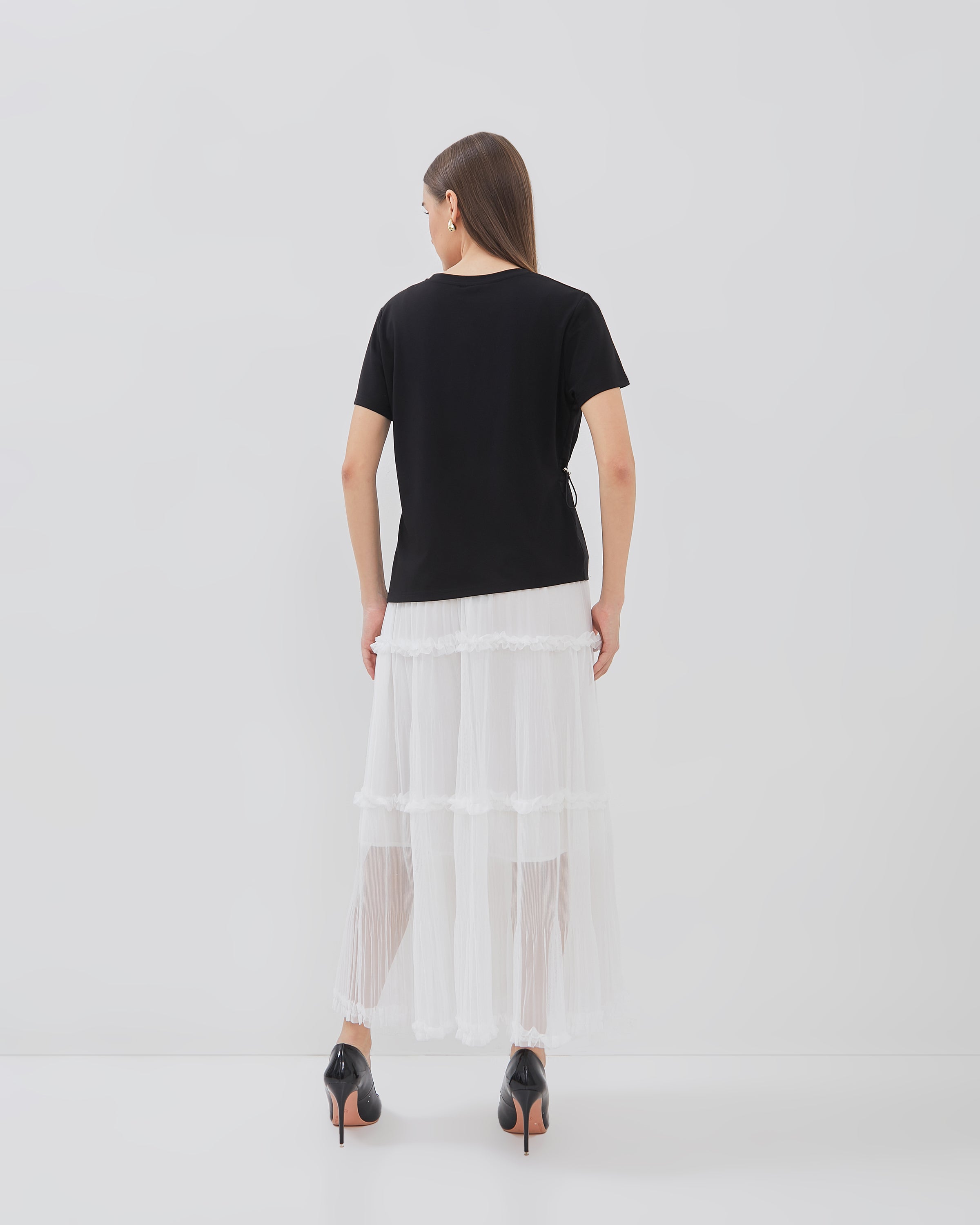 Solene Skirt - Long Pleated Skirt with Layer & Ruffle