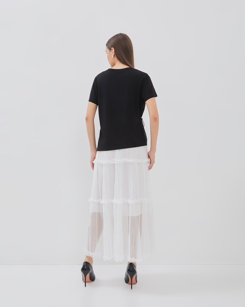 Solene Skirt - Long Pleated Skirt with Layer & Ruffle