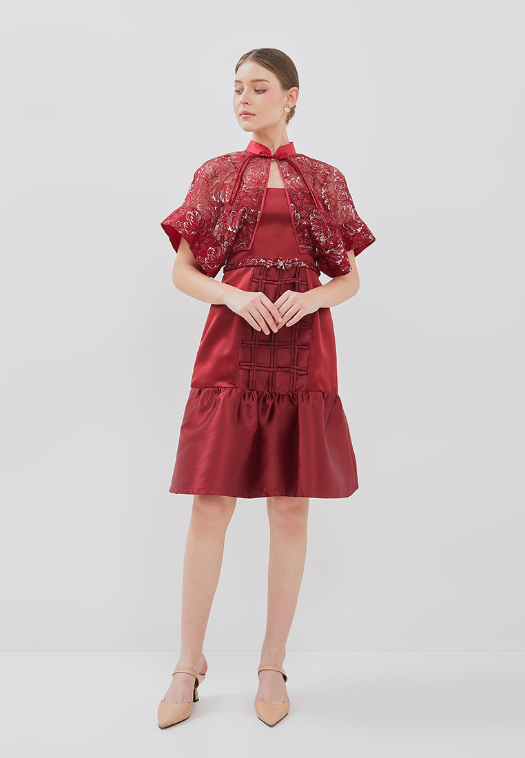 Rouna Cheongsam Dress - Midi Lace Cape Dress (Pre-Order)