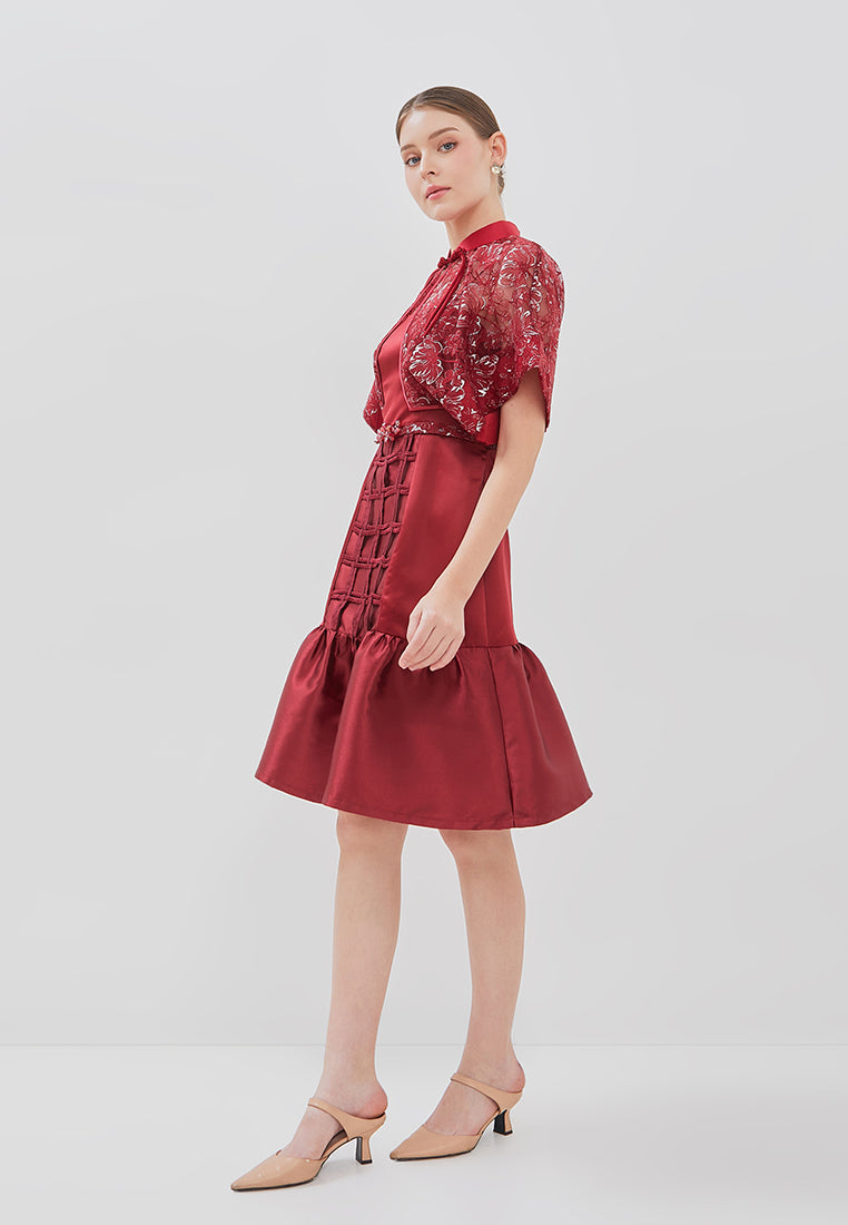 Rouna Cheongsam Dress - Midi Lace Cape Dress (Pre-Order)