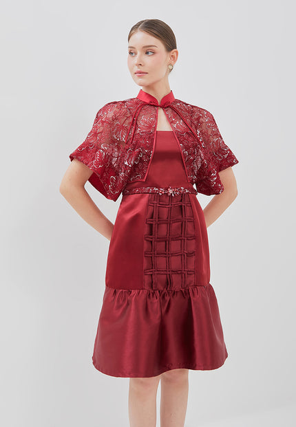 Rouna Cheongsam Dress - Midi Lace Cape Dress (Pre-Order)