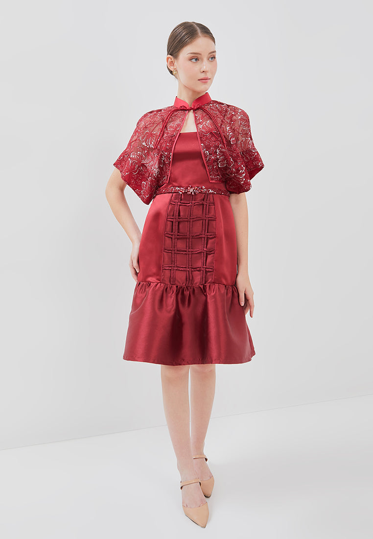 Rouna Cheongsam Dress - Midi Lace Cape Dress (Pre-Order)