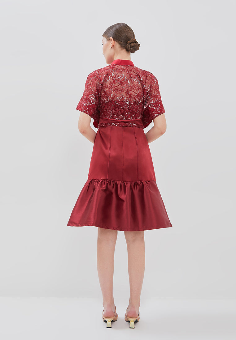 Rouna Cheongsam Dress - Midi Lace Cape Dress (Pre-Order)