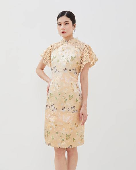 Oline Cheongsam Dress - Lace Shift Knee- Length Dress