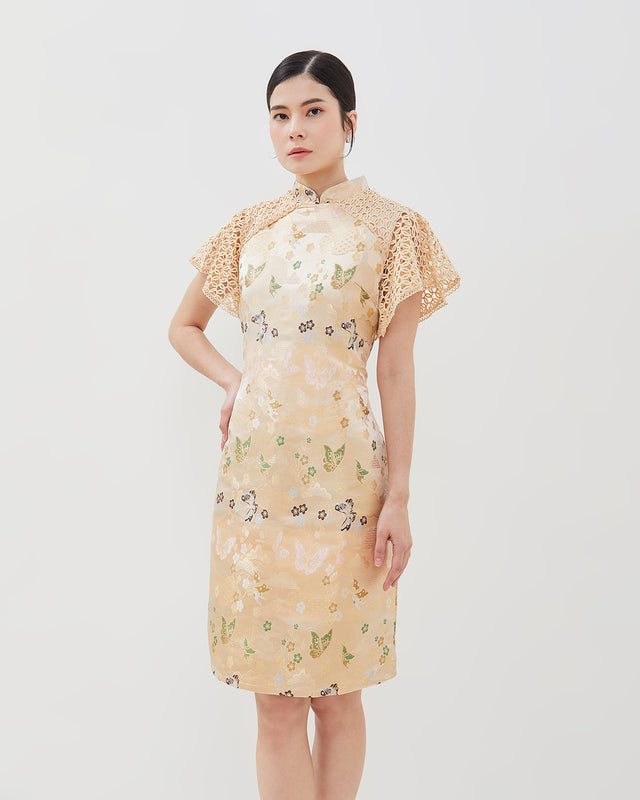 Oline Cheongsam Dress - Lace Shift Knee- Length Dress