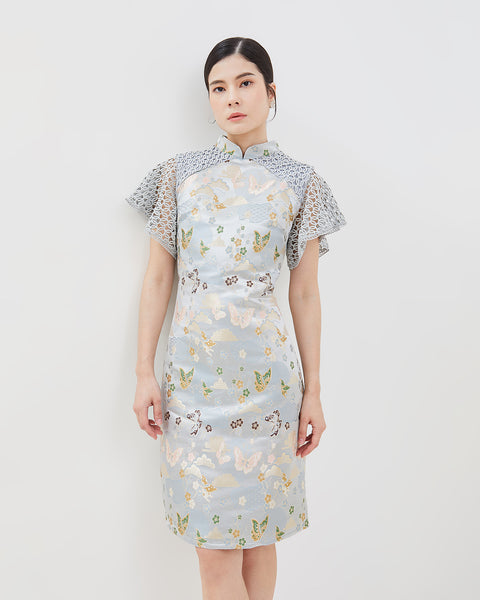 Oline Cheongsam Dress - Lace Shift Knee- Length Dress