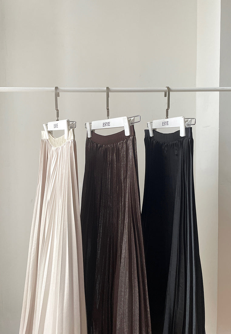 Patrice Skirt – Long Pleated Satin Shimmer Skirt