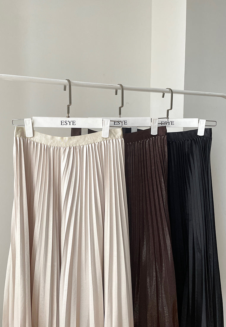 Patrice Skirt – Long Pleated Satin Shimmer Skirt