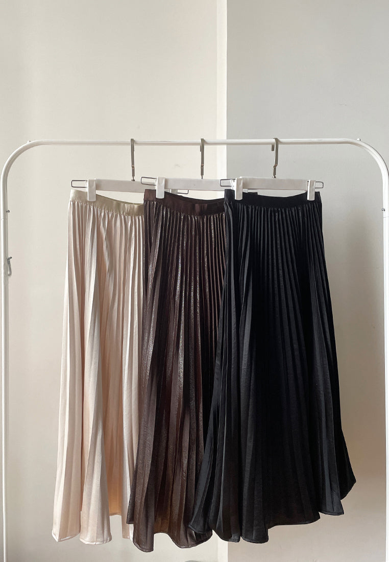 Patrice Skirt – Long Pleated Satin Shimmer Skirt