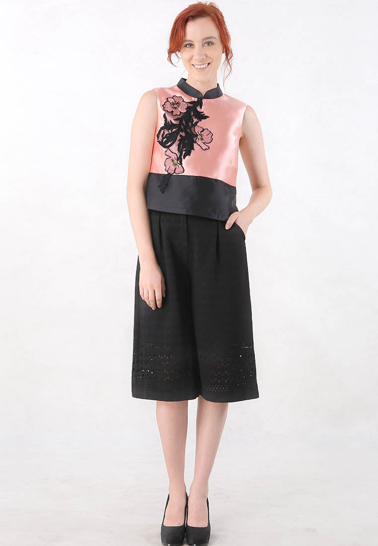 Poppy Cheongsam Top - Sleeveless Cropped Mandarin Collar Top