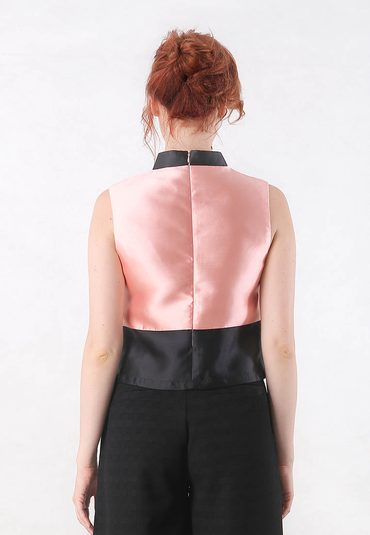 Poppy Cheongsam Top - Sleeveless Cropped Mandarin Collar Top