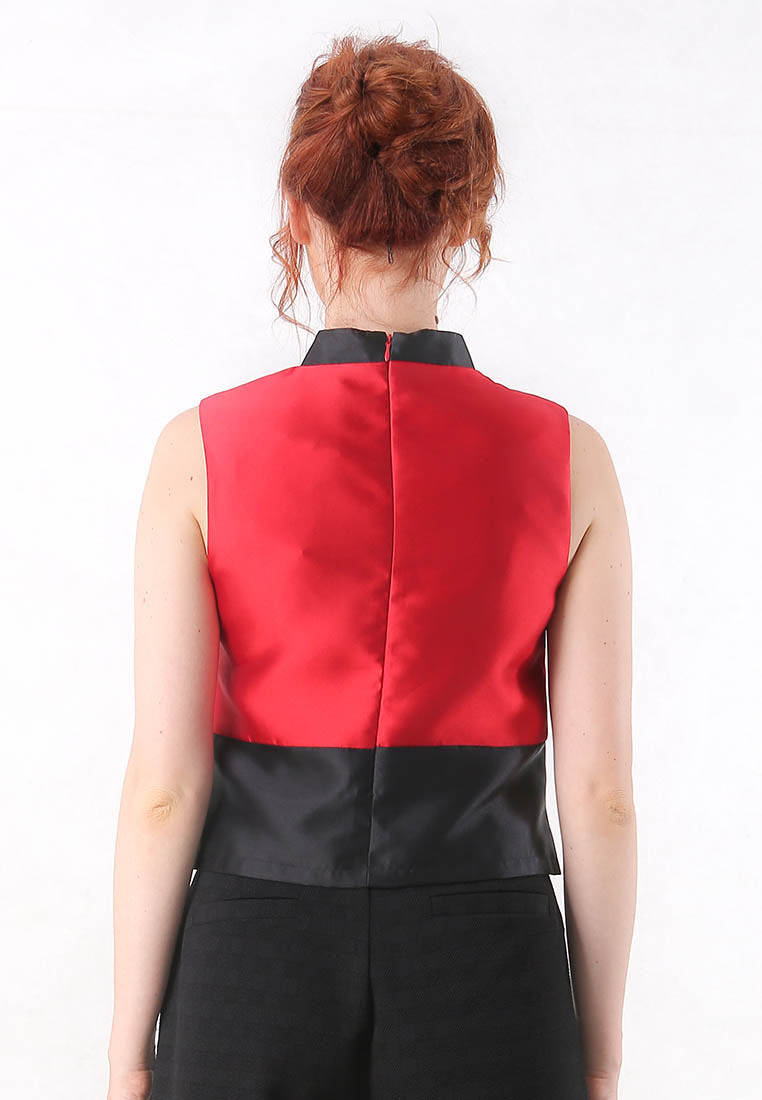 Poppy Cheongsam Top - Sleeveless Cropped Mandarin Collar Top