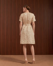 Candice Dress in Beige & Blue - Jacquard A-Line Women Dress