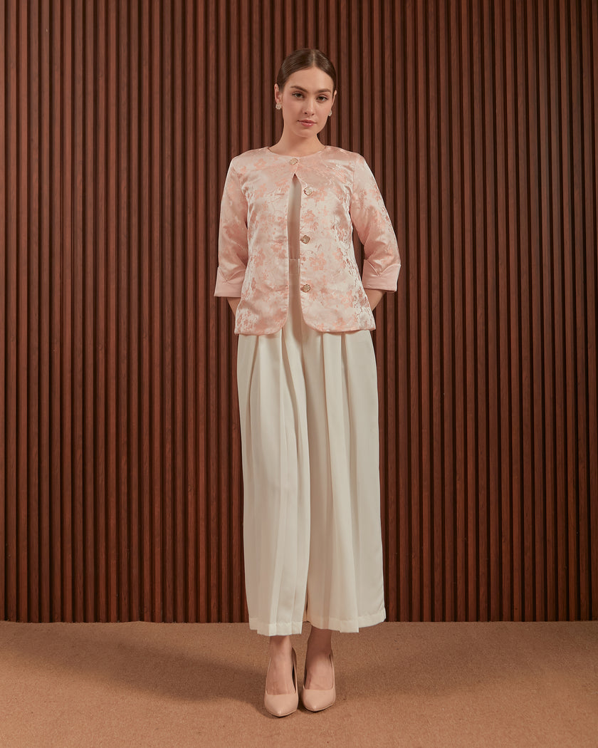 Hilary Outer in Pink & Gold - Floral Women Jacquard Outer