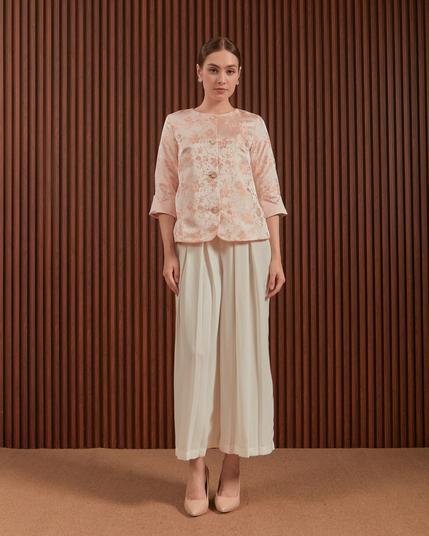 Hilary Outer in Pink & Gold - Floral Women Jacquard Outer