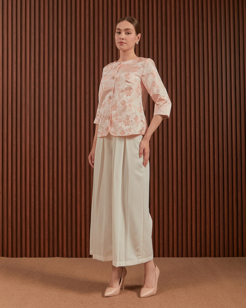 Hilary Outer in Pink & Gold - Floral Women Jacquard Outer