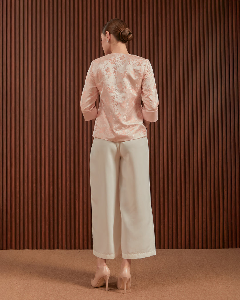 Hilary Outer in Pink & Gold - Floral Women Jacquard Outer