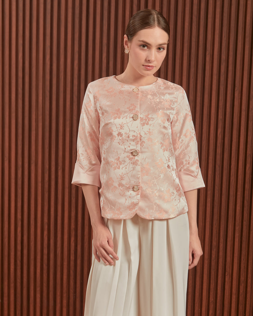 Hilary Outer in Pink & Gold - Floral Women Jacquard Outer