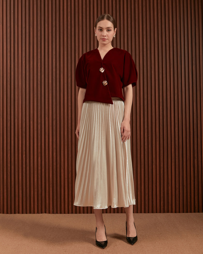 Ophelia Top in Green, Maroon & Red - Women Velvet Raglan Top