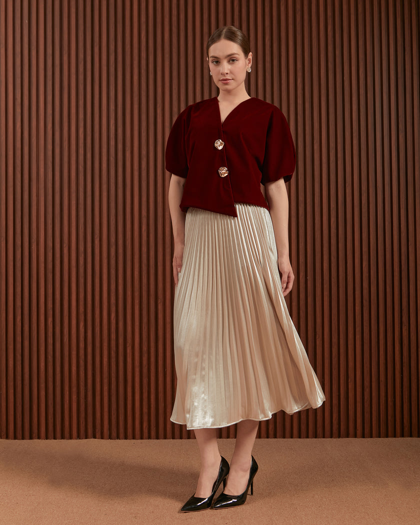 Ophelia Top in Green, Maroon & Red - Women Velvet Raglan Top