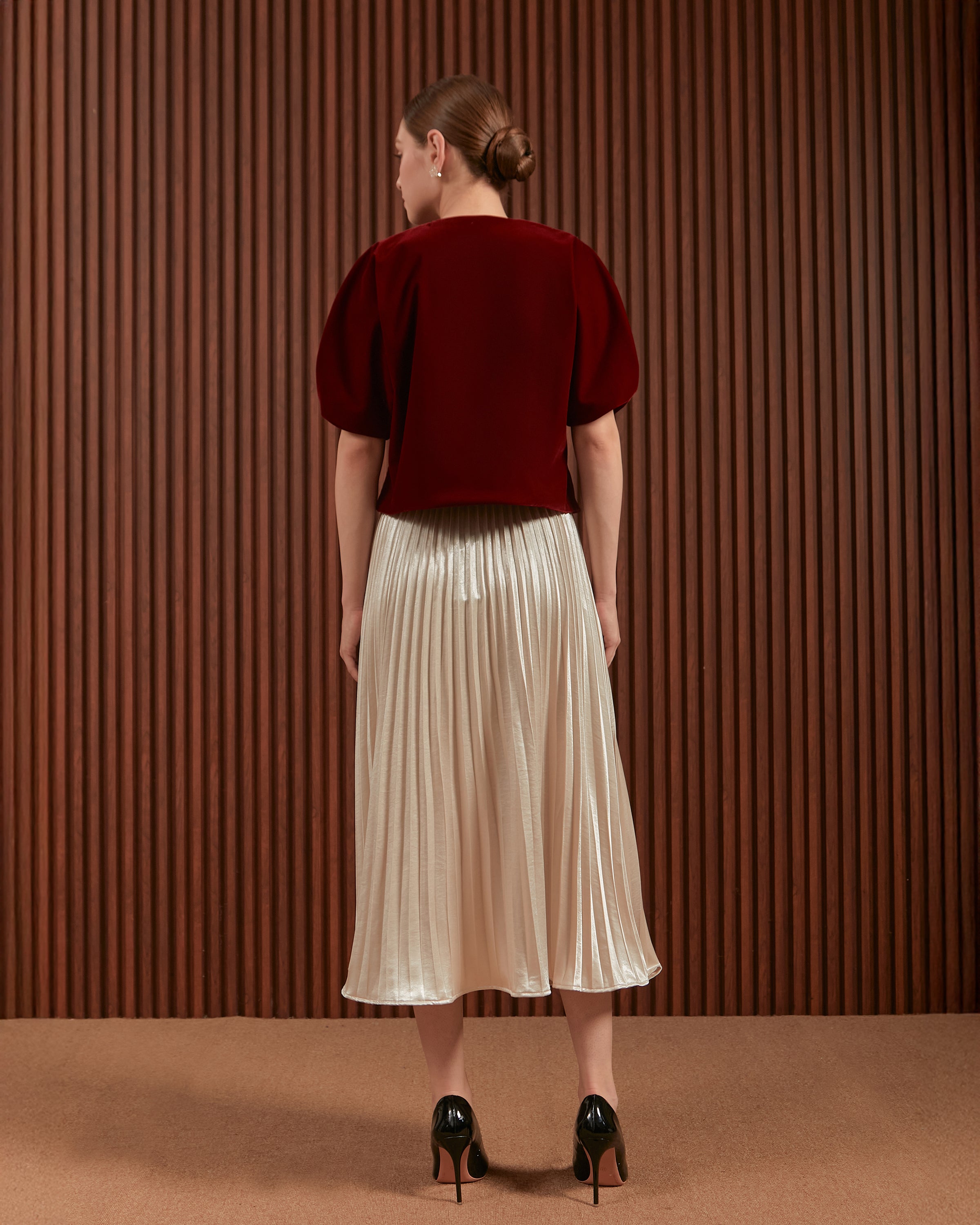 Ophelia Top in Green, Maroon & Red - Women Velvet Raglan Top