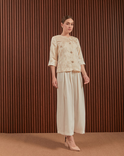 Hilary Outer in Pink & Gold - Floral Women Jacquard Outer