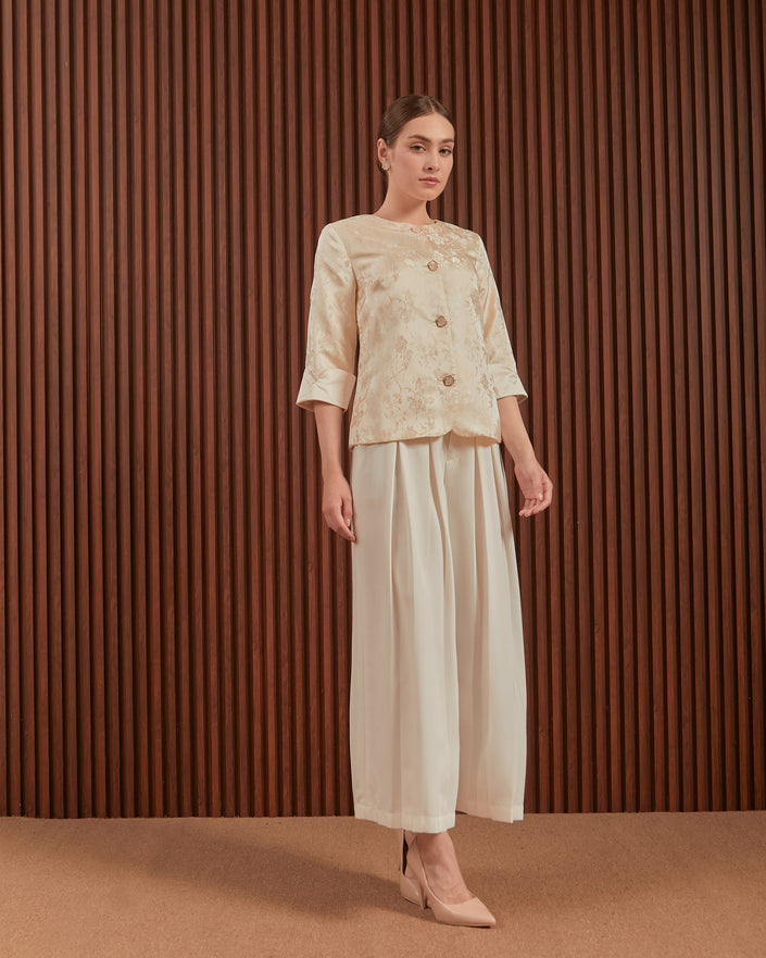 Hilary Outer in Pink & Gold - Floral Women Jacquard Outer