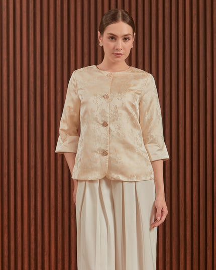 Hilary Outer in Pink & Gold - Floral Women Jacquard Outer