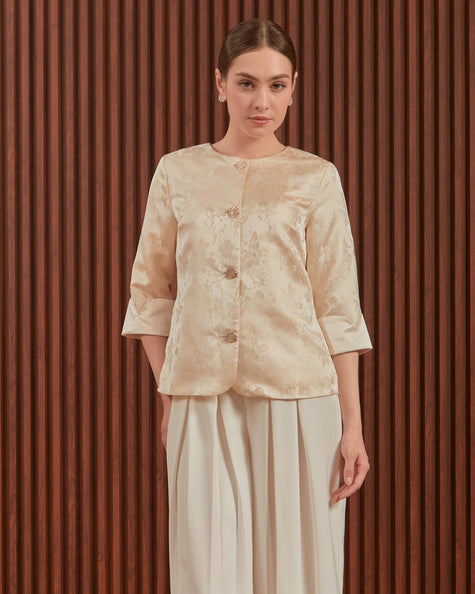 Hilary Outer in Pink & Gold - Floral Women Jacquard Outer