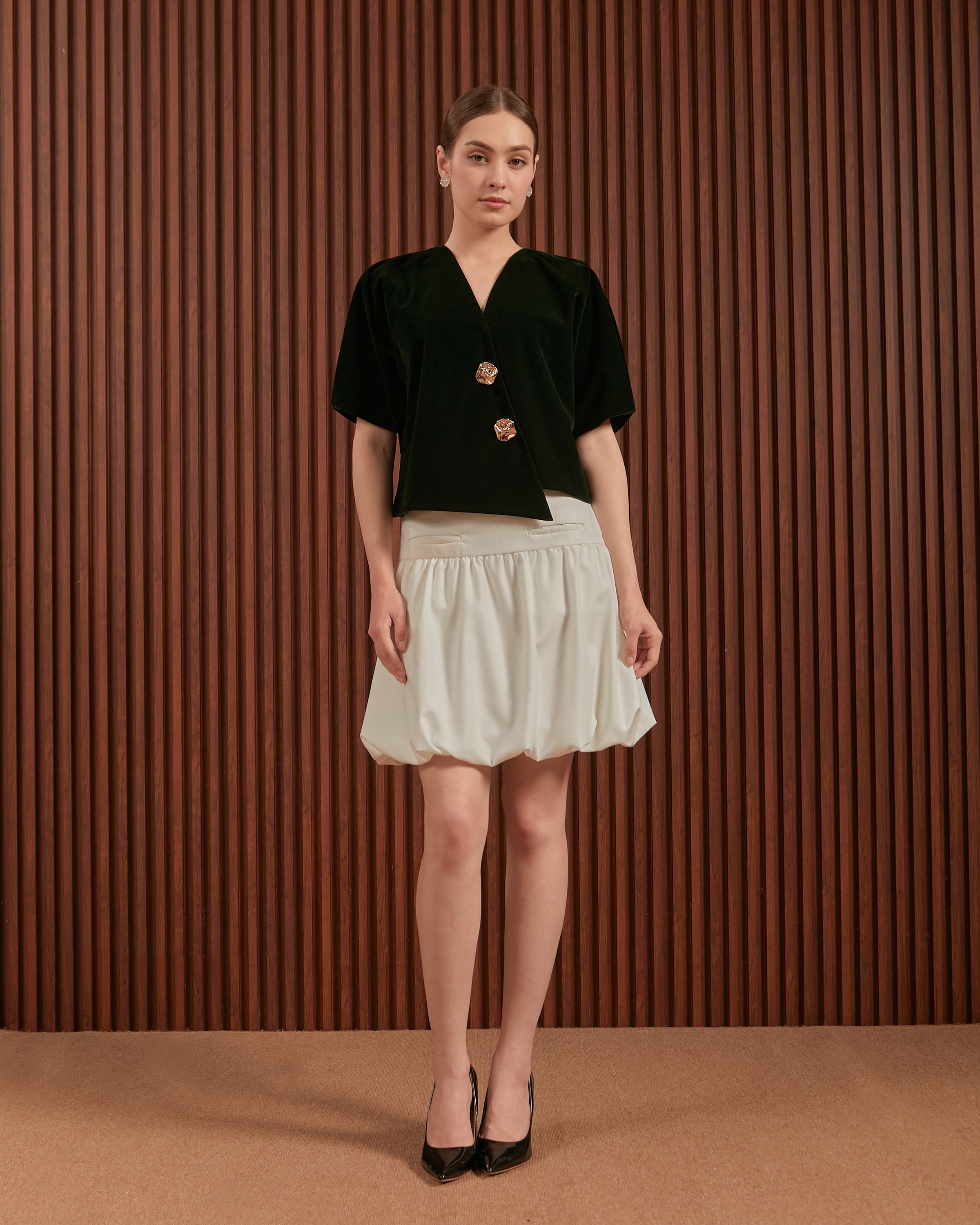 Ophelia Top in Green, Maroon & Red - Women Velvet Raglan Top