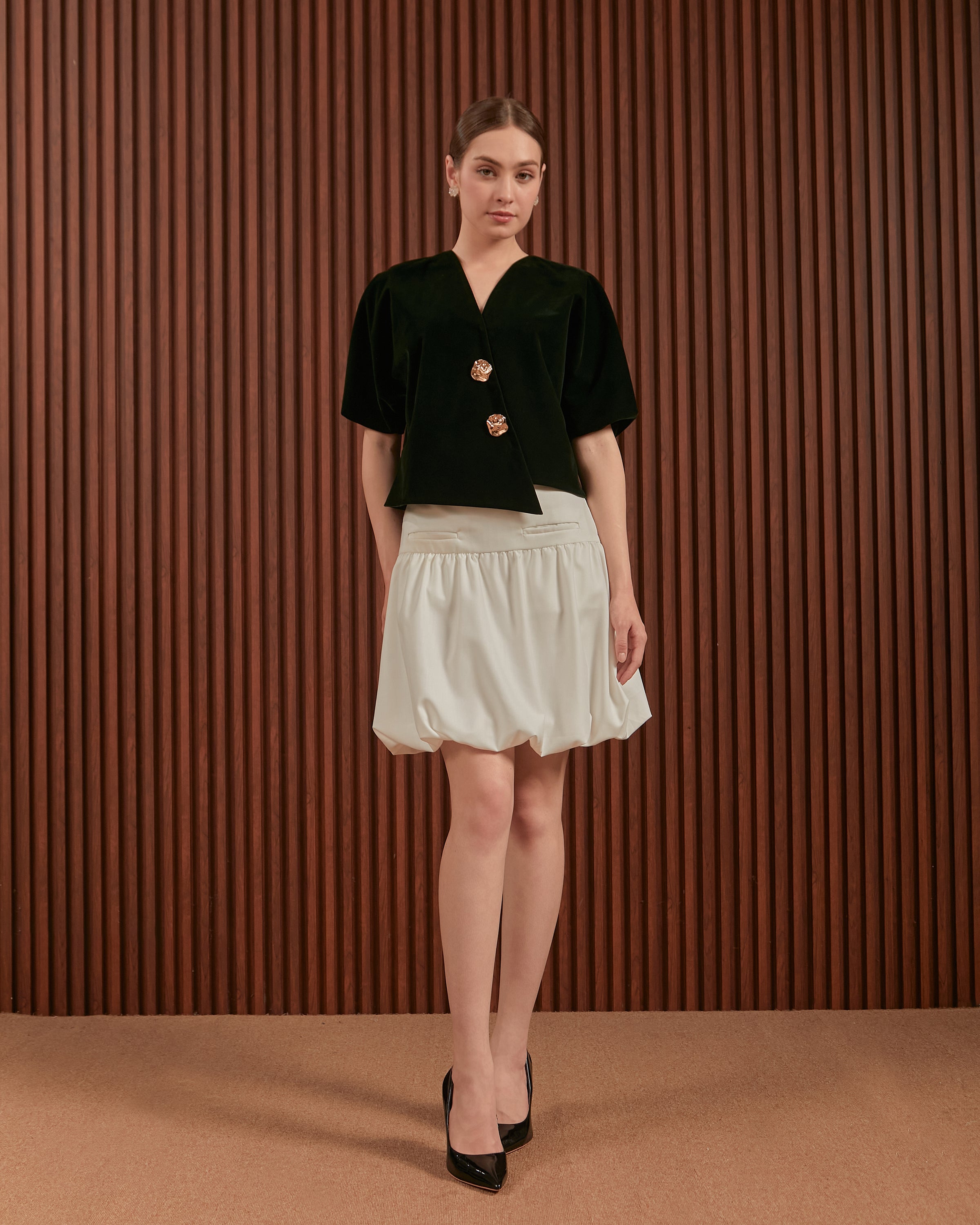 Ophelia Top in Green, Maroon & Red - Women Velvet Raglan Top